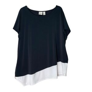 Chico's Black & White Assymetrical Blouse Art to Wear Colorblock (Size XL)
